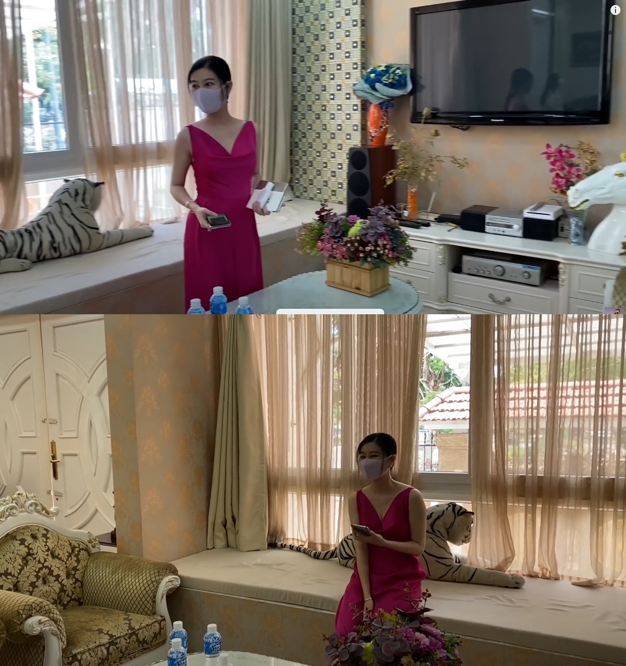 Phòng khách biệt thự màu trắng