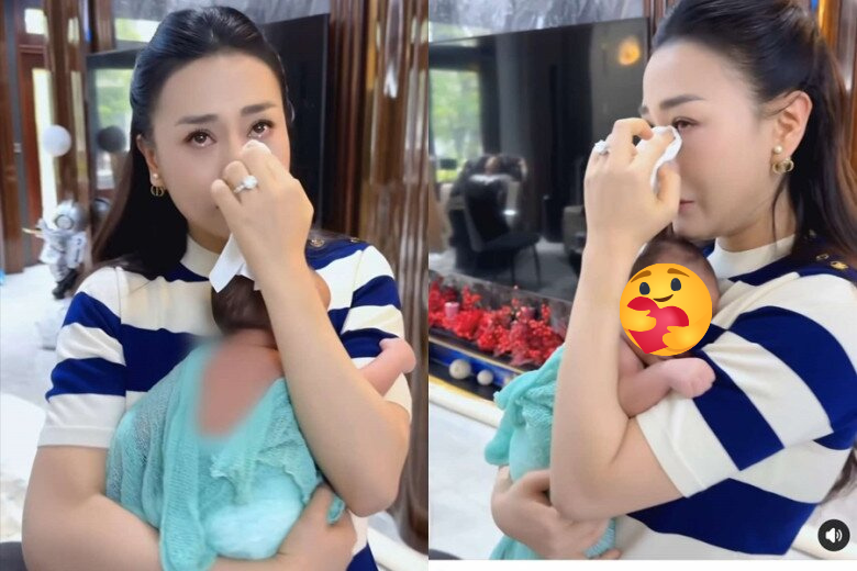 Phương Oanh bật khóc khi nhìn con lớn