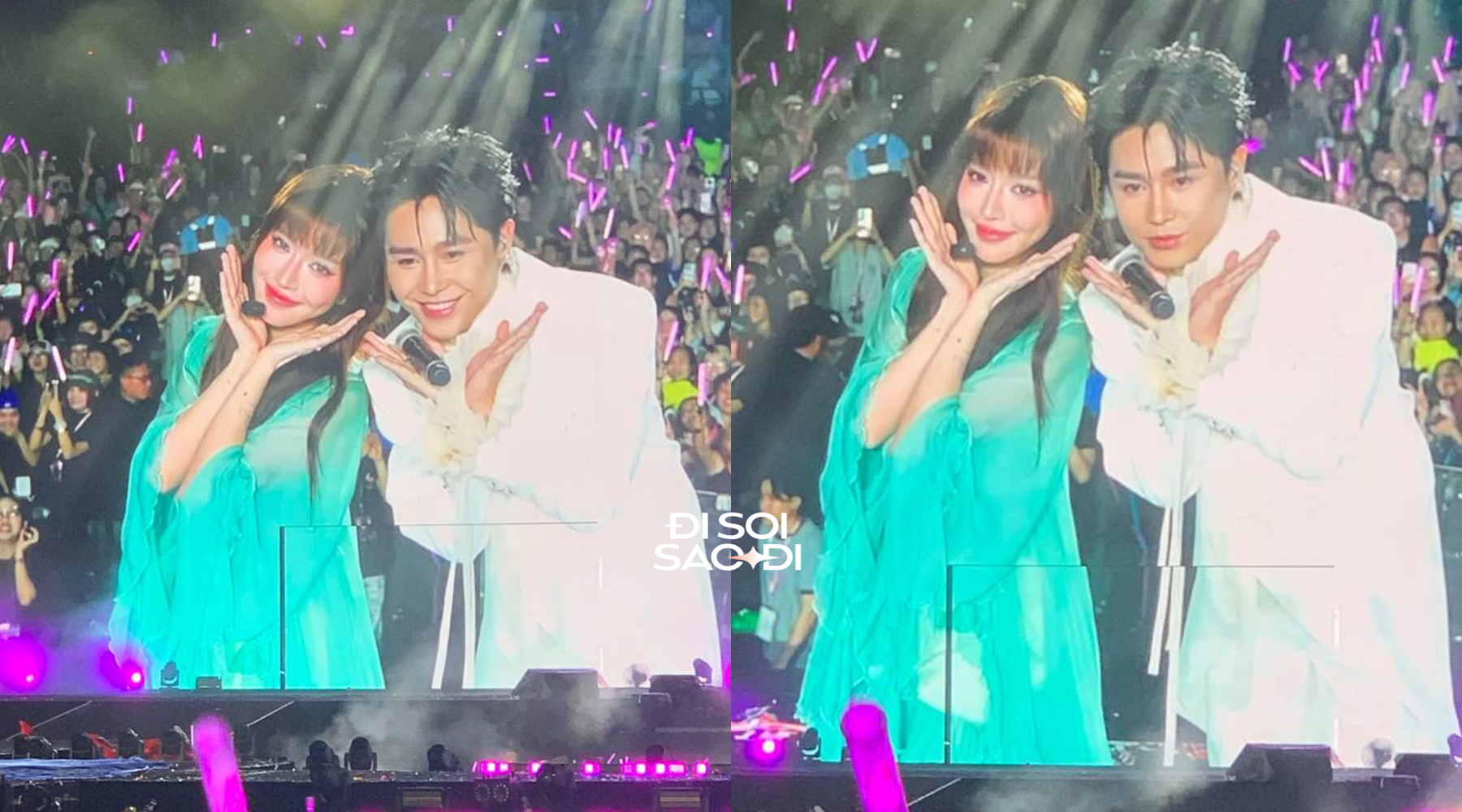 Bích Phương và Tăng Duy Tân tạo dáng đánh dấu chủ quyền Bích Phương và Tăng Duy Tân tạo dáng trên sân khấu