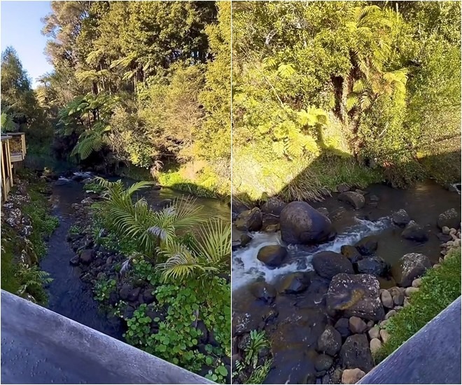 Cây cầu gỗ nhỏ trong khuôn viên nhà Cây cầu gỗ bắc qua suối tại khuôn viên nhà Trương Phương